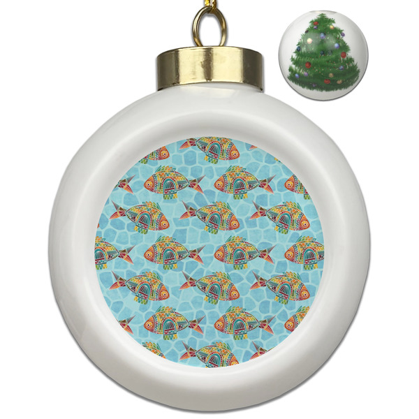 Custom Mosaic Fish Ceramic Ball Ornament - Christmas Tree
