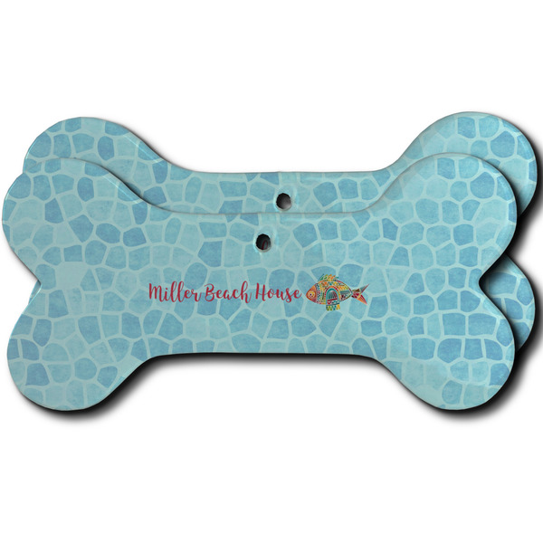Custom Mosaic Fish Ceramic Dog Ornament - Front & Back