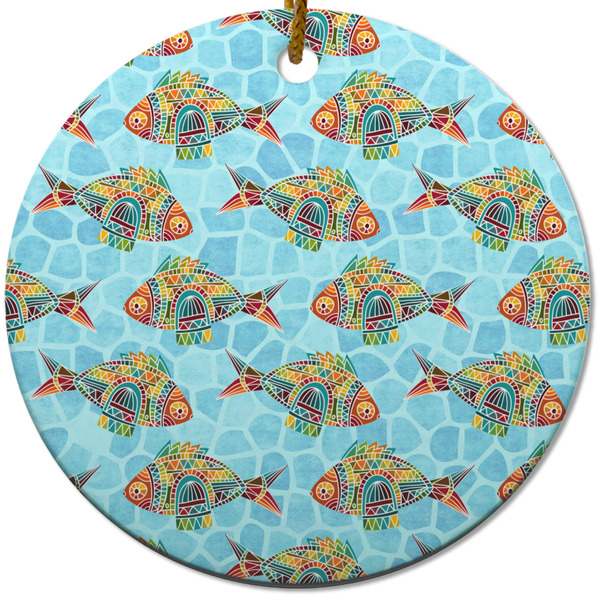 Custom Mosaic Fish Round Ceramic Ornament