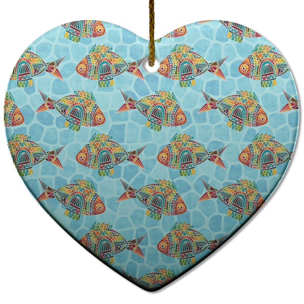 Custom Mosaic Fish Heart Ceramic Ornament