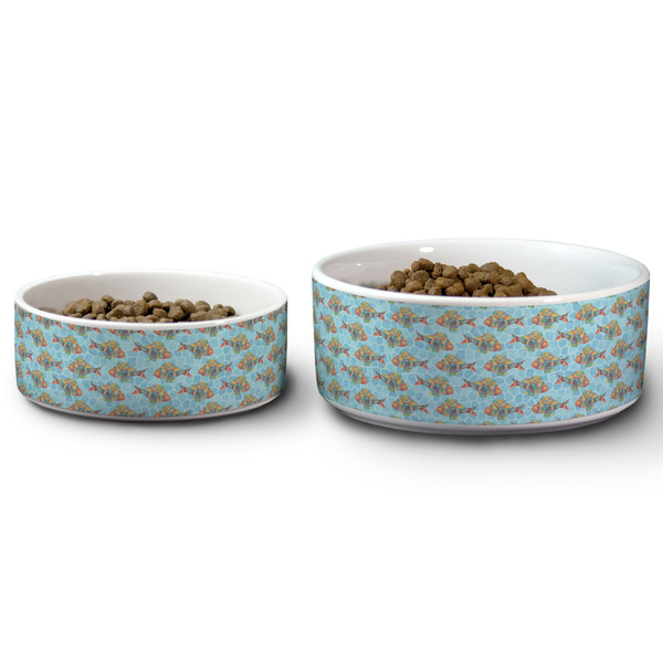 Mosaic Fish Ceramic Dog Bowls - Size Comparison