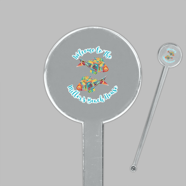 Mosaic Fish Clear Plastic 7" Stir Stick - Round - Closeup
