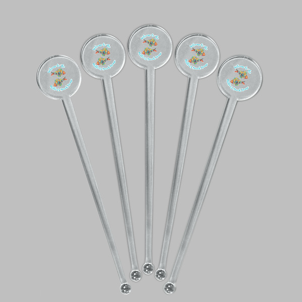 Mosaic Fish Clear Plastic 7" Stir Stick - Round - Fan View