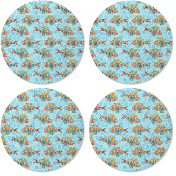 Mosaic Fish Coaster Round Rubber Back - Apvl