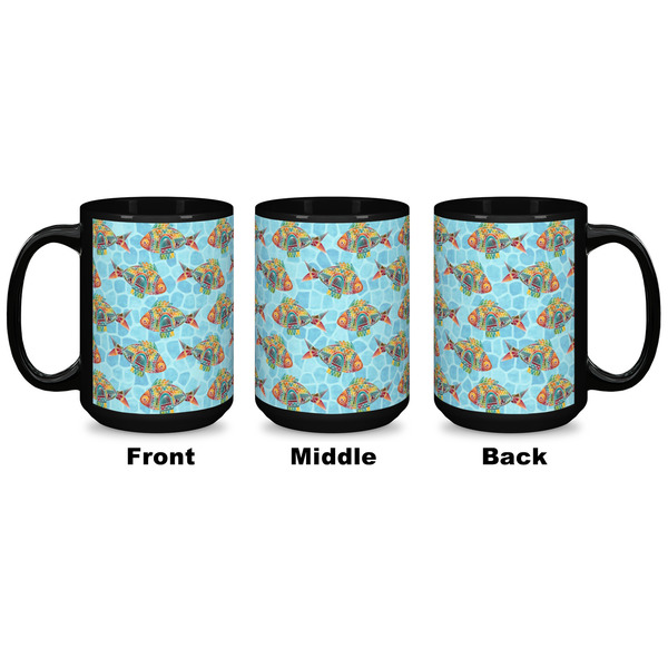Mosaic Fish Coffee Mug - 15 oz - Black APPROVAL