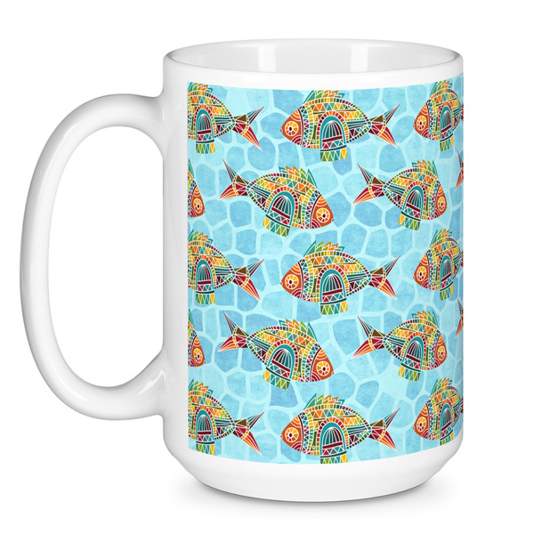 Mosaic Fish Coffee Mug - 15 oz - White