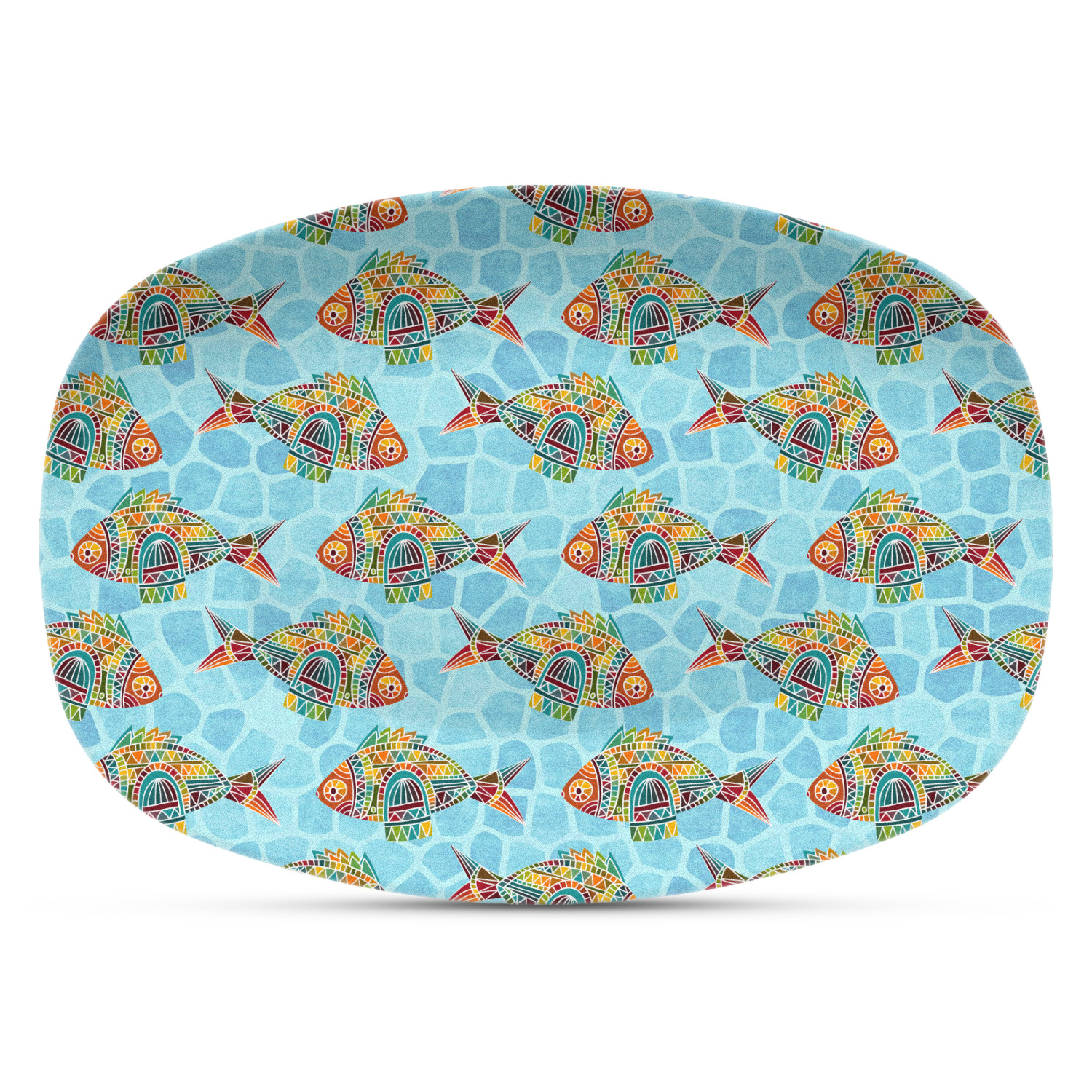 Mosaic Fish Plastic Platter Microwave & Oven Safe Composite Polymer