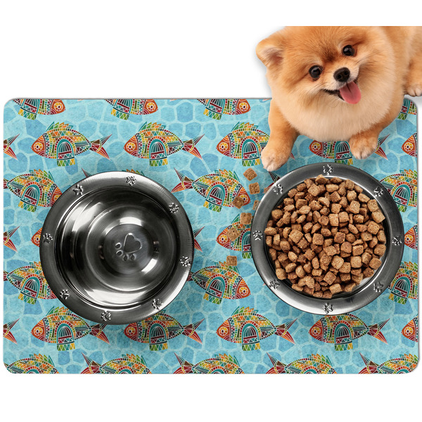 Custom Mosaic Fish Dog Food Mat - Small