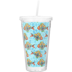 Mosaic Fish Double Wall Tumbler with Straw