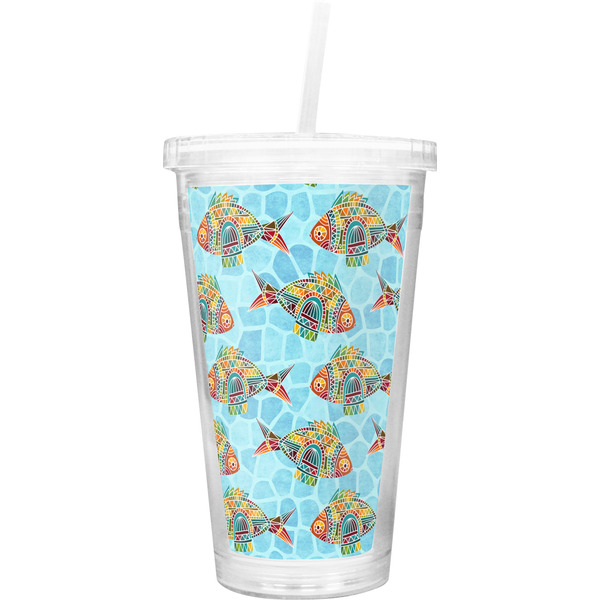 Custom Mosaic Fish Double Wall Tumbler with Straw
