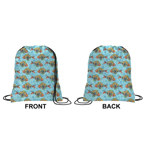 Colorful Fish Drawstring Backpack Front & Back Medium