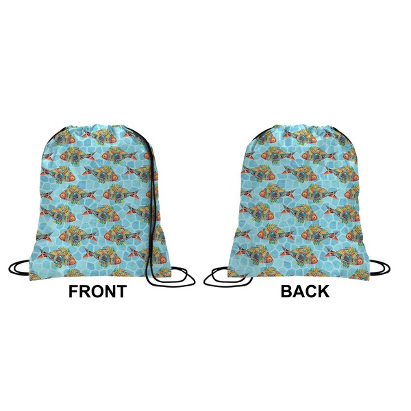Colorful Fish Drawstring Backpack Front & Back Small