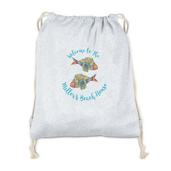 Custom Mosaic Fish Drawstring Backpack - Sweatshirt Fleece