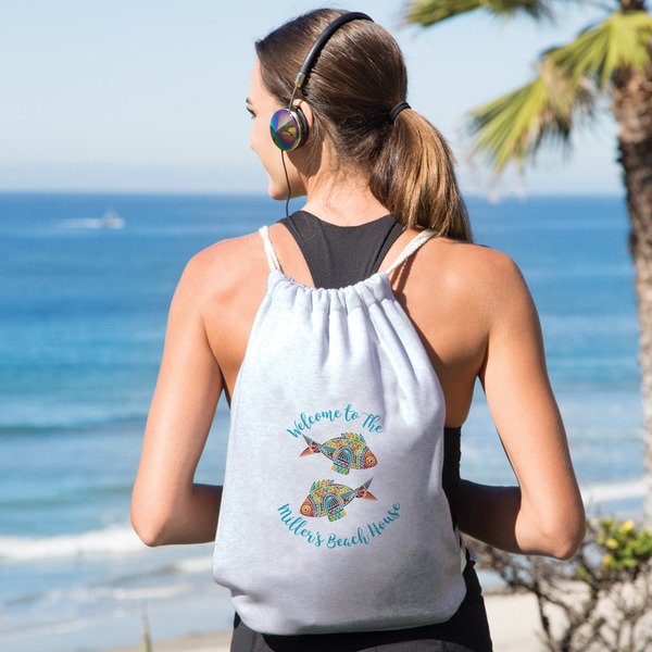 Mosaic Fish Drawstring Backpacks - Sweatshirt Fleece - Single Sided - LIFESTYLE