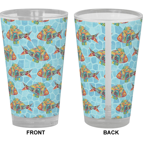Mosaic Fish Pint Glass - Full Color - Front & Back Views