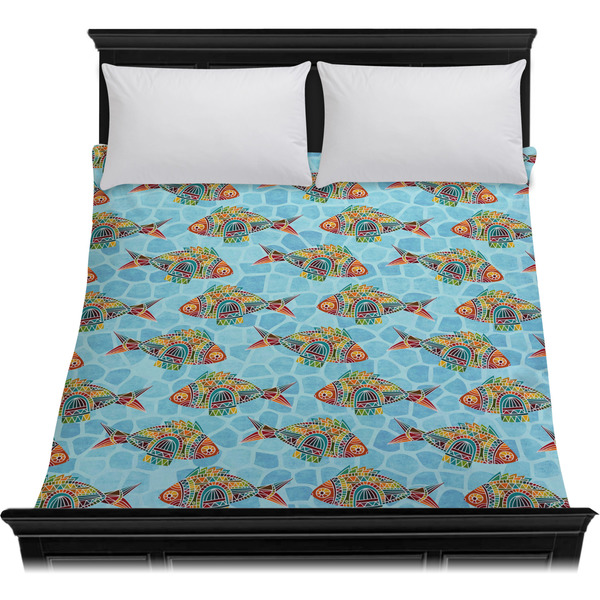 Mosaic Fish Duvet Cover - Queen - On Bed - No Prop