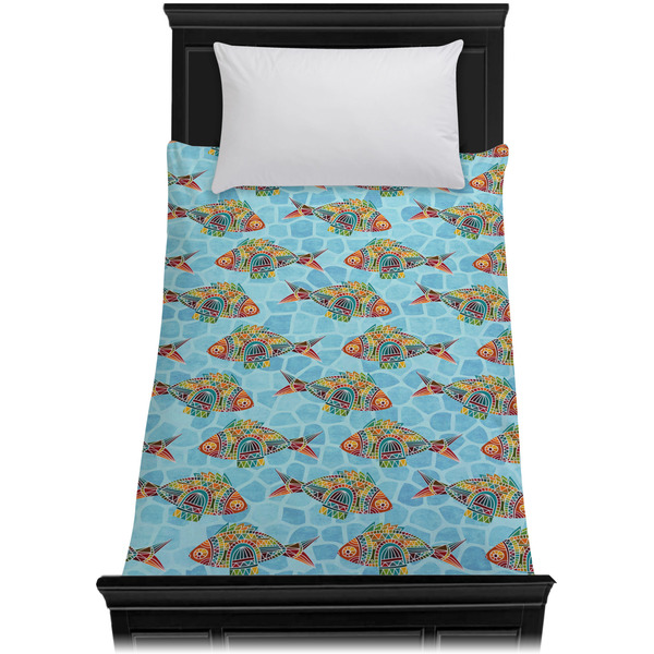Mosaic Fish Duvet Cover - Twin - On Bed - No Prop