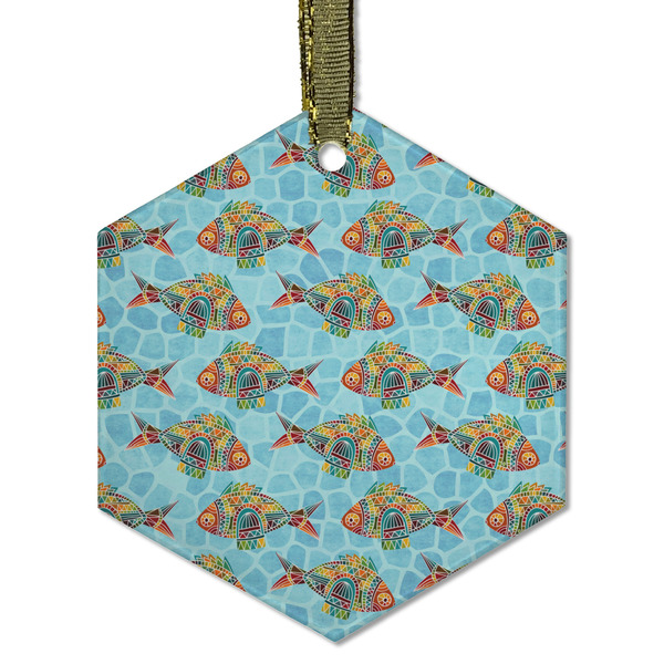 Custom Mosaic Fish Flat Glass Ornament - Hexagon