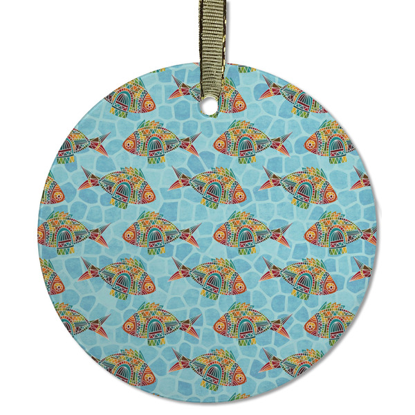 Custom Mosaic Fish Flat Glass Ornament - Round