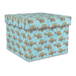 Mosaic Fish Gift Box with Lid - Canvas Wrapped - Large