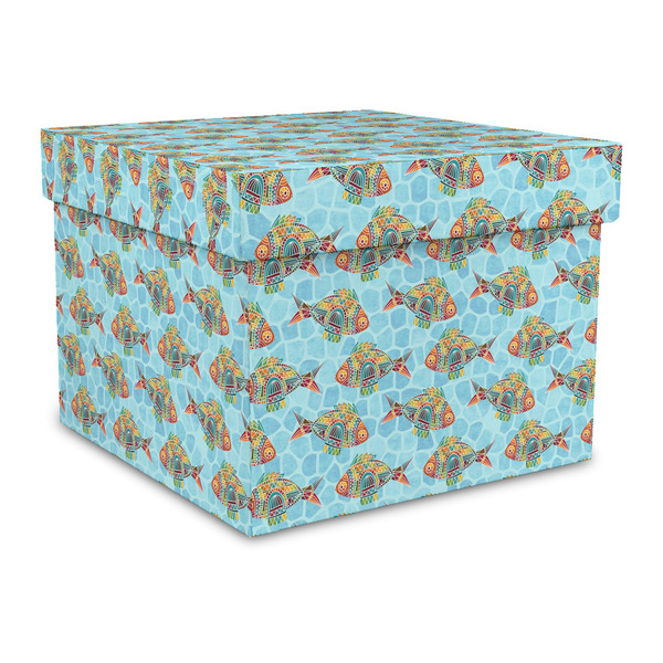 Custom Mosaic Fish Gift Box with Lid - Canvas Wrapped - Large
