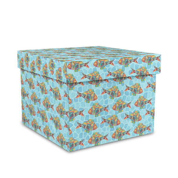 Custom Mosaic Fish Gift Box with Lid - Canvas Wrapped - Medium