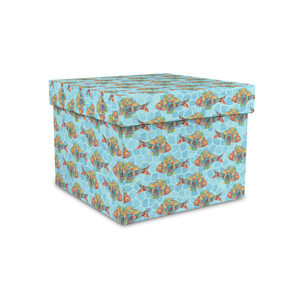 Custom Mosaic Fish Gift Box with Lid - Canvas Wrapped - Small