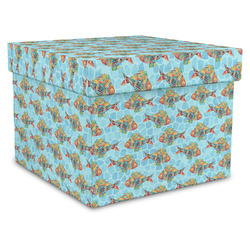 Mosaic Fish Gift Box with Lid - Canvas Wrapped - X-Large