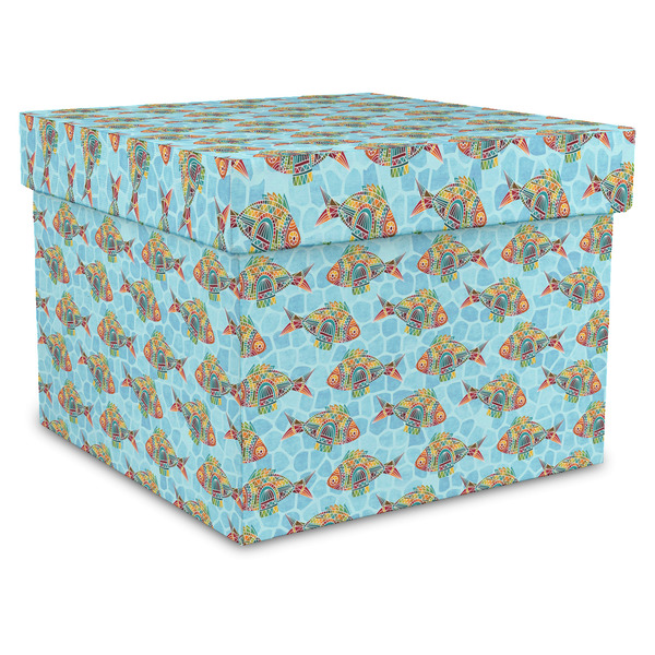 Custom Mosaic Fish Gift Box with Lid - Canvas Wrapped - X-Large