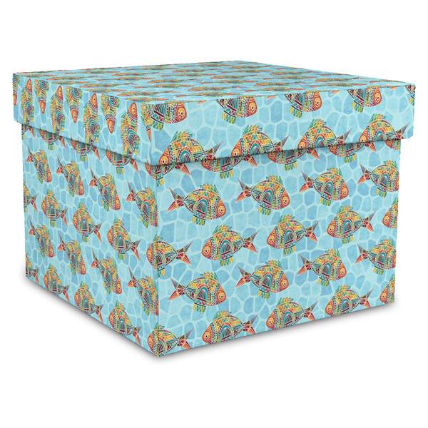 Custom Mosaic Fish Gift Box with Lid - Canvas Wrapped - XX-Large