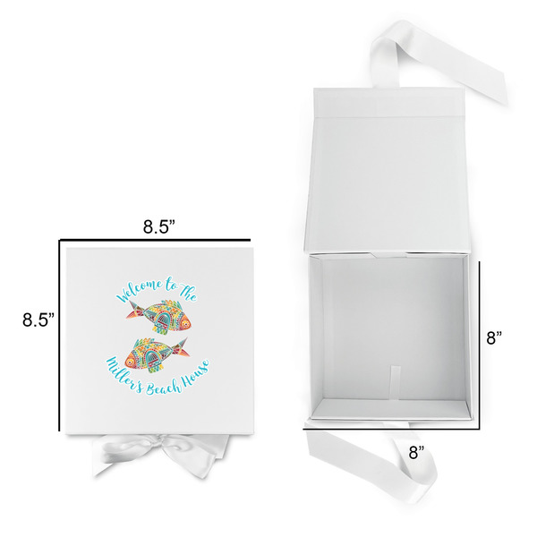 Mosaic Fish Gift Boxes with Magnetic Lid - White - Open & Closed