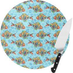 Mosaic Fish Round Glass Cutting Board