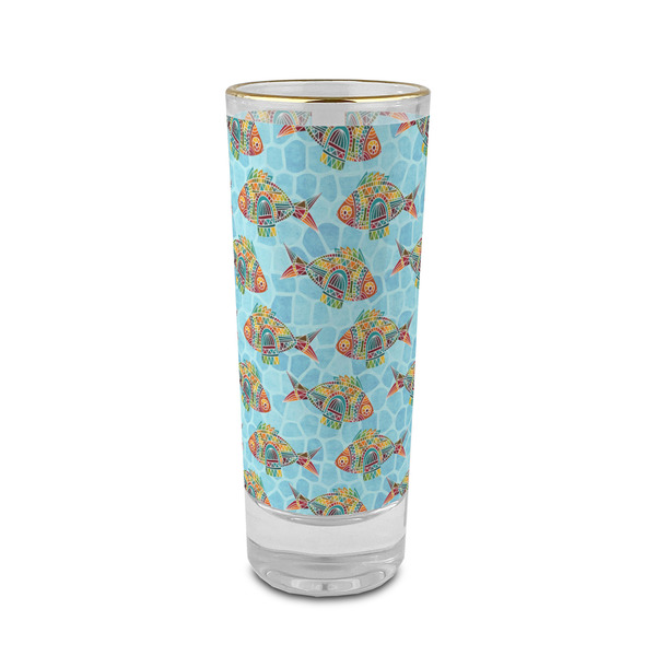 Custom Mosaic Fish 2 oz Shot Glass - Glass with Gold Rim