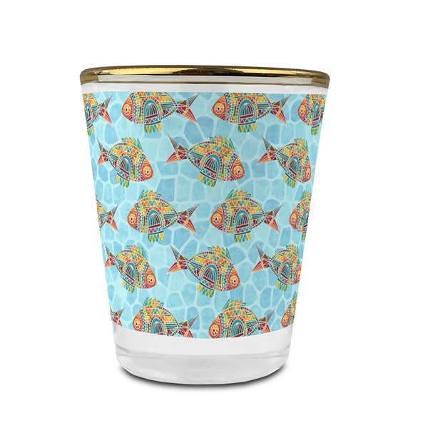 Mosaic Fish Glass Shot Glass - With gold rim - FRONT