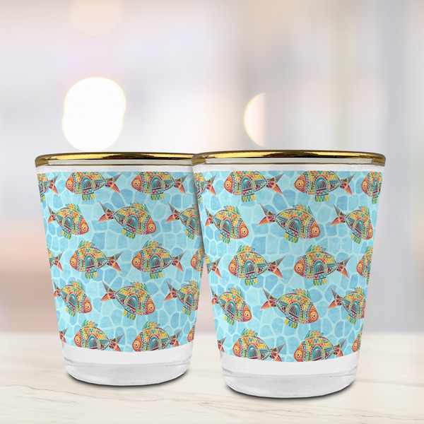 Mosaic Fish Glass Shot Glass - with gold rim - LIFESTYLE
