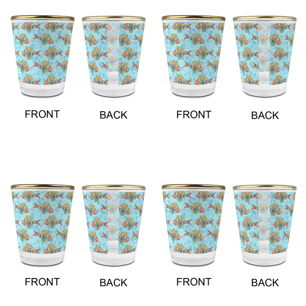 Mosaic Fish Glass Shot Glass - with gold rim - Set of 4 - APPROVAL