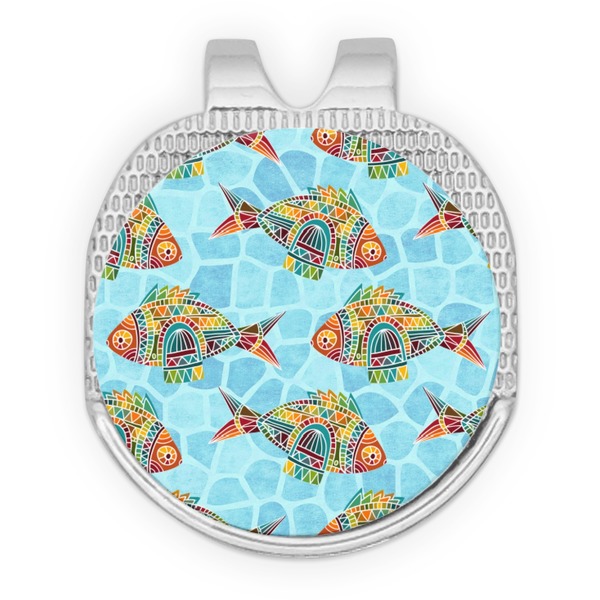 Custom Mosaic Fish Golf Ball Marker - Hat Clip - Silver