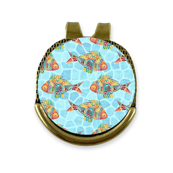 Custom Mosaic Fish Golf Ball Marker - Hat Clip - Gold