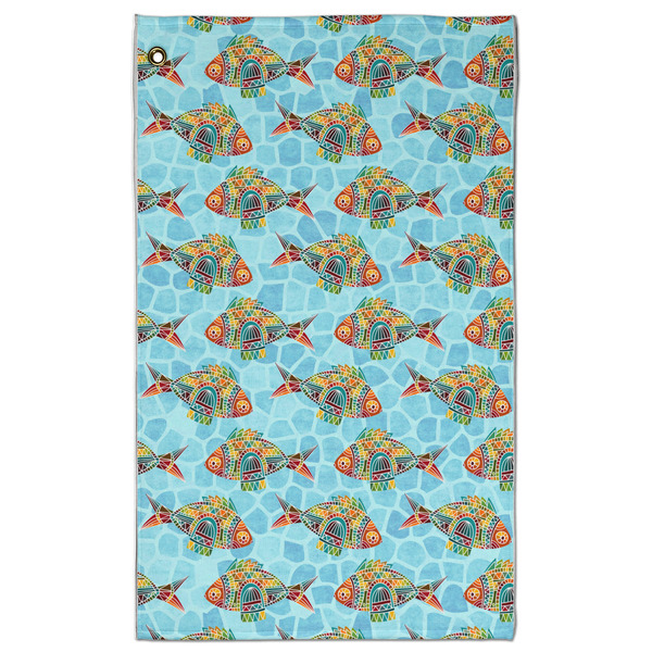 Custom Mosaic Fish Golf Towel - Poly-Cotton Blend