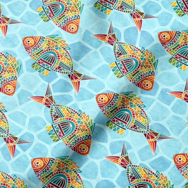 Mosaic Fish Hooded Baby Towel- Detail Close Up