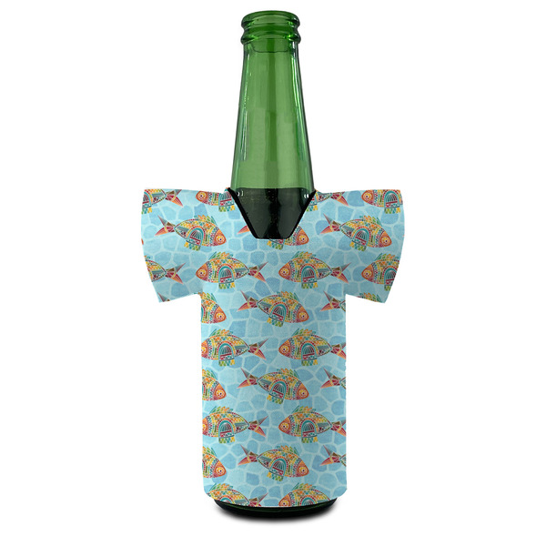 Mosaic Fish Jersey Bottle Cooler - FRONT (on bottle)