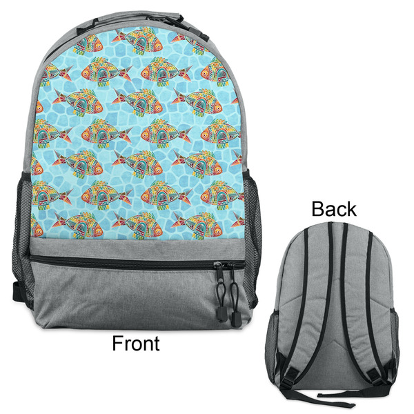 Mosaic Fish Large Backpack - Gray - Front & Back View