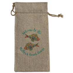 Mosaic Fish Large Burlap Gift Bag - Front