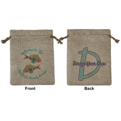 Mosaic Fish Medium Burlap Gift Bag - Front & Back
