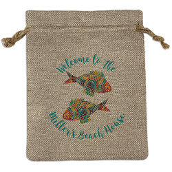 Mosaic Fish Medium Burlap Gift Bag - Front
