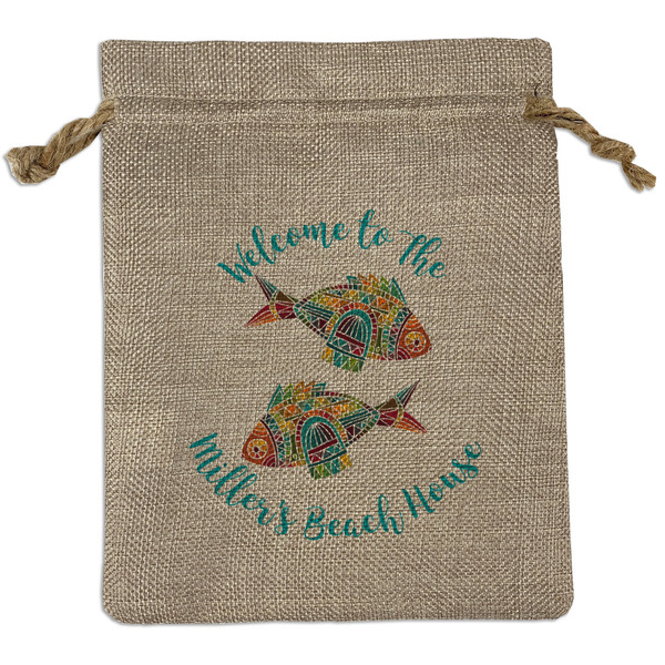 Custom Mosaic Fish Medium Burlap Gift Bag - Front