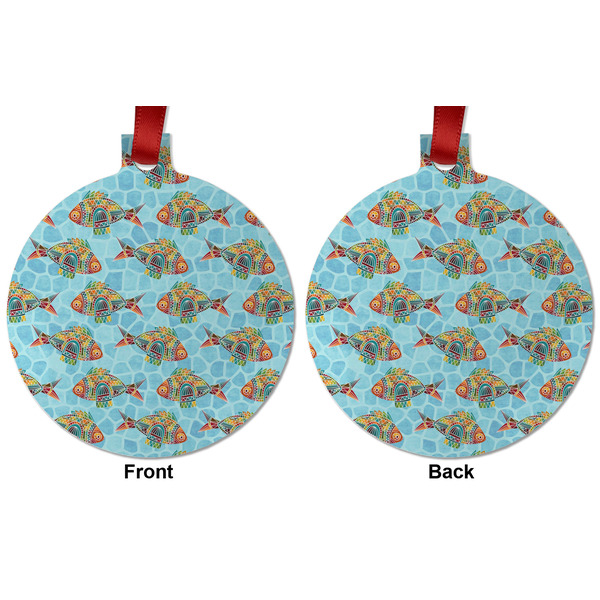 Mosaic Fish Metal Ball Ornament - Front and Back