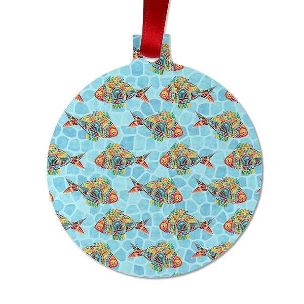 Custom Mosaic Fish Metal Ball Ornament - Double Sided