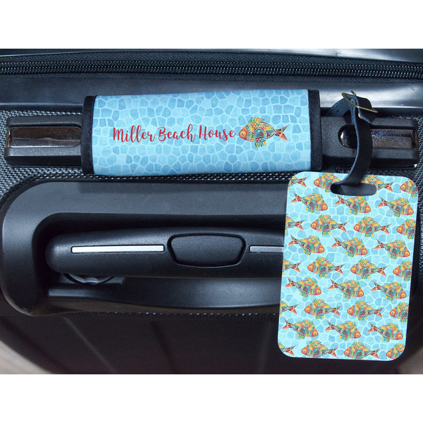 Mosaic Fish Metal Luggage Tag & Handle Wrap - In Context