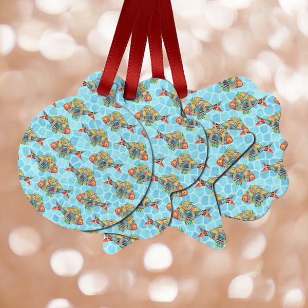 Custom Mosaic Fish Metal Ornaments - Double Sided
